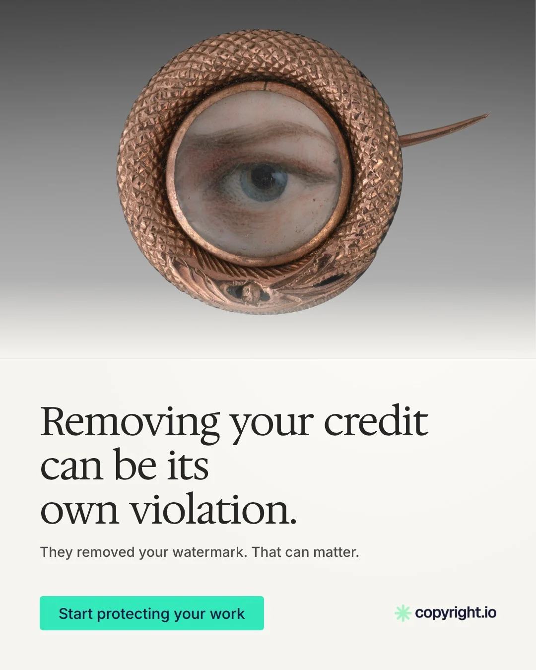 Video for copyright.io: "Removing your credit can be its own violation.". Doc motion loop, 6.0 s, light palette.