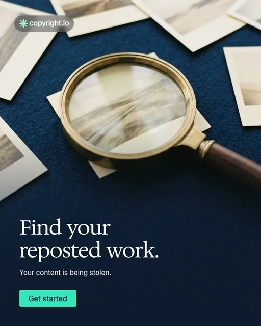 Video for copyright.io: "Find your reposted work.". Doc motion loop, 7.0 s, dark palette.