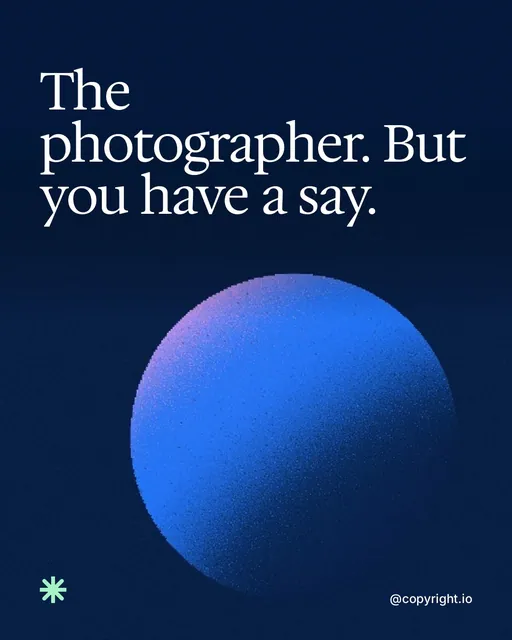 Video for copyright.io: "The photographer. But you have a say.". Shader loop, 6.0 s, dark palette.