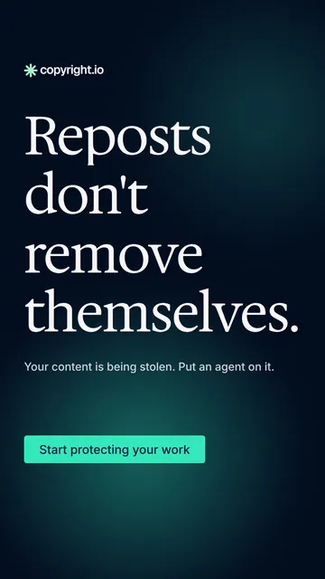 Video for copyright.io: "Reposts don't remove themselves.". Doc motion loop, 8.0 s, dark palette.