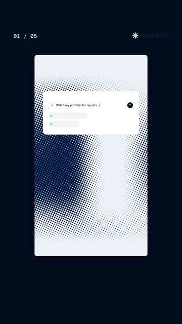 Video for copyright.io. Ad flipbook, 7.5 s, dark palette.