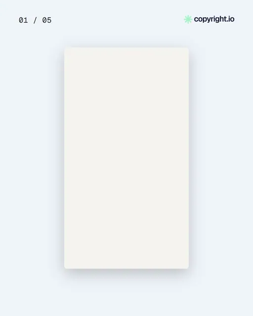 Video for copyright.io. Ad flipbook, 7.5 s, light palette.