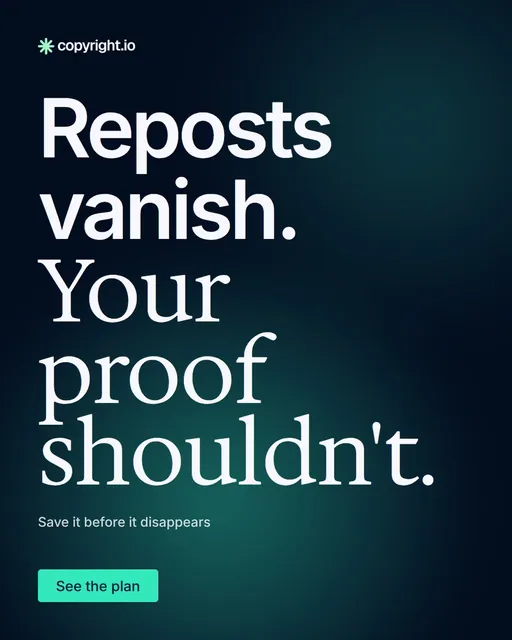 Video for copyright.io: "Reposts vanish. Your proof shouldn't.". Doc motion loop, 6.0 s, dark palette.