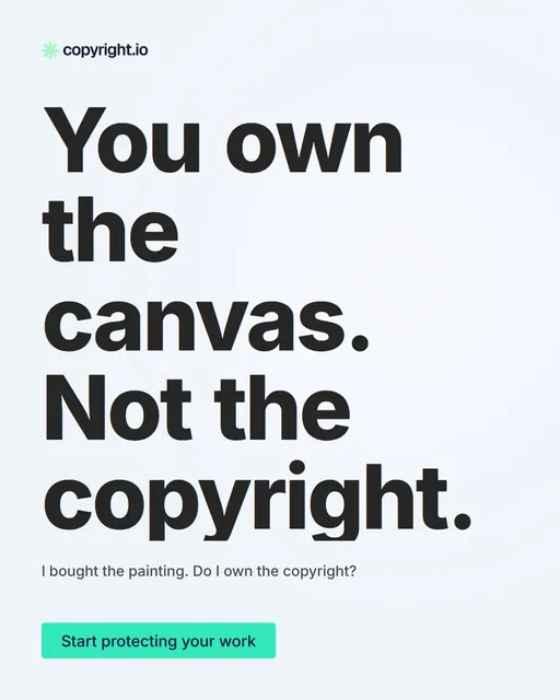 Video for copyright.io: "You own the canvas. Not the copyright.". Doc motion loop, 7.0 s, light palette.