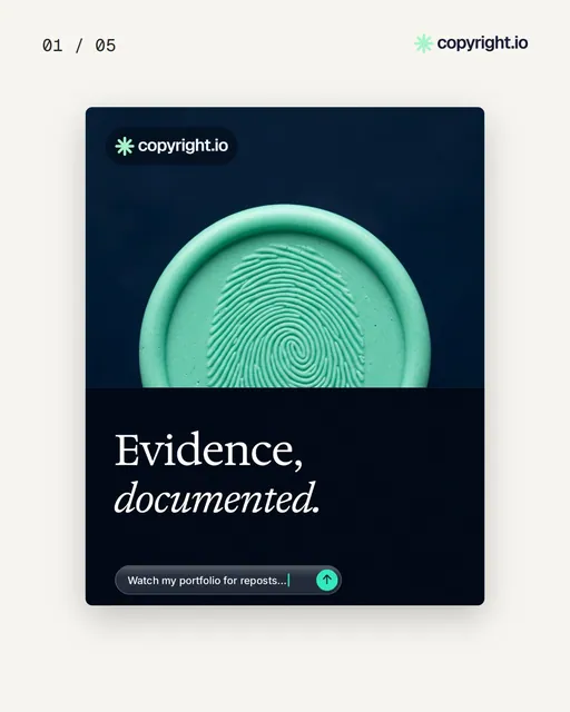 Video for copyright.io. Ad flipbook, 7.5 s, light palette.