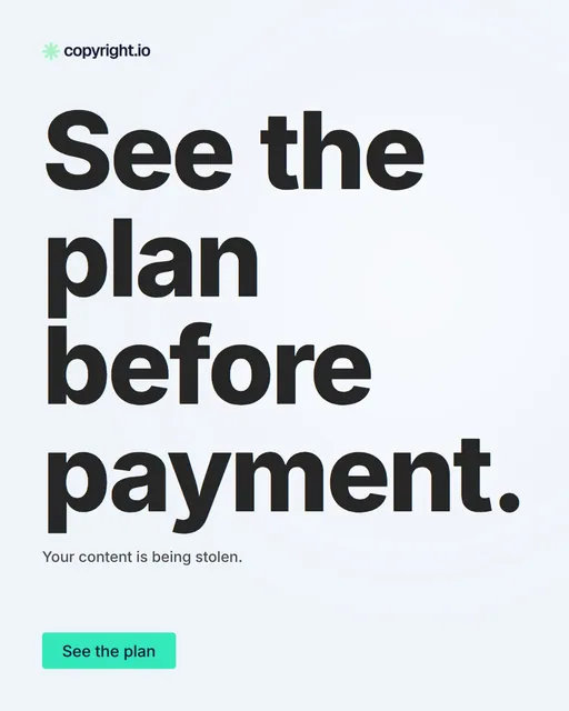 Video for copyright.io: "See the plan before payment.". Doc motion loop, 6.0 s, light palette.