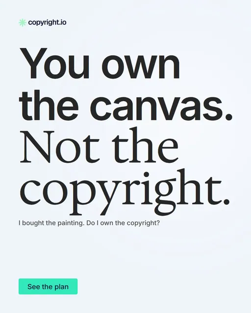 Video for copyright.io: "You own the canvas. Not the copyright.". Doc motion loop, 6.0 s, light palette.