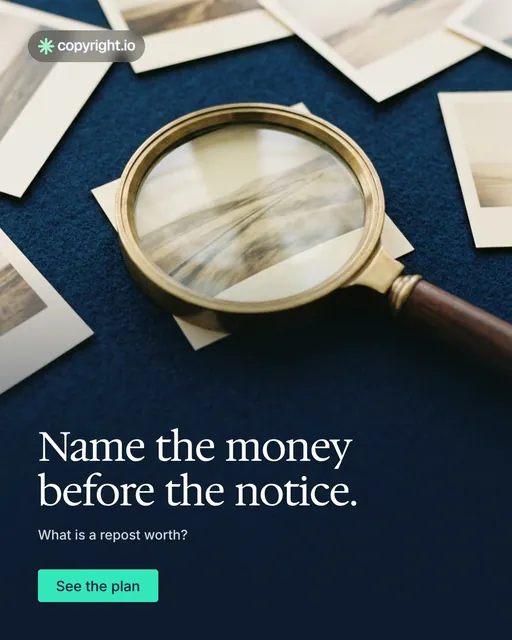Video for copyright.io: "Name the money before the notice.". Doc motion loop, 8.0 s, dark palette.