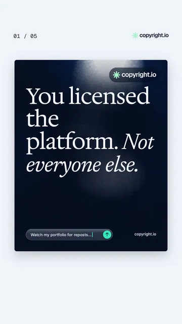 Video for copyright.io. Ad flipbook, 7.5 s, light palette.