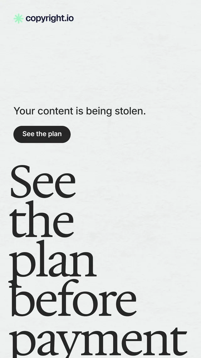 Instagram story for copyright.io: "See the plan before payment." Data card style, oversized layout, light palette in white, grey.