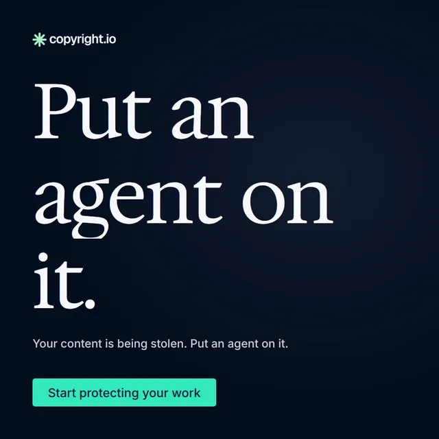 Video for copyright.io: "Put an agent on it.". Doc motion loop, 8.0 s, dark palette.