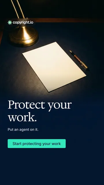 Video for copyright.io: "Protect your work.". Doc motion loop, 6.0 s, dark palette.