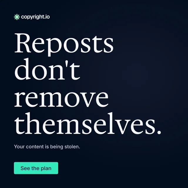 Video for copyright.io: "Reposts don't remove themselves.". Doc motion loop, 8.0 s, dark palette.