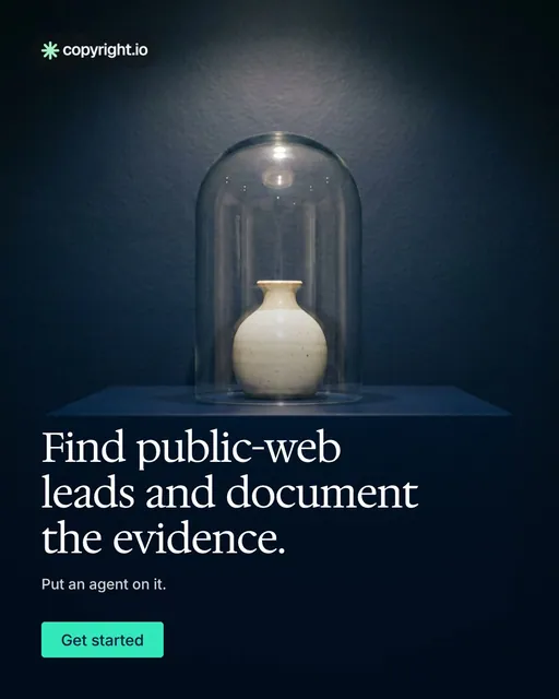 Video for copyright.io: "Find public-web leads and document the evidence.". Doc motion loop, 7.0 s, dark palette.