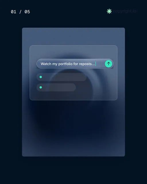 Video for copyright.io. Ad flipbook, 7.5 s, dark palette.