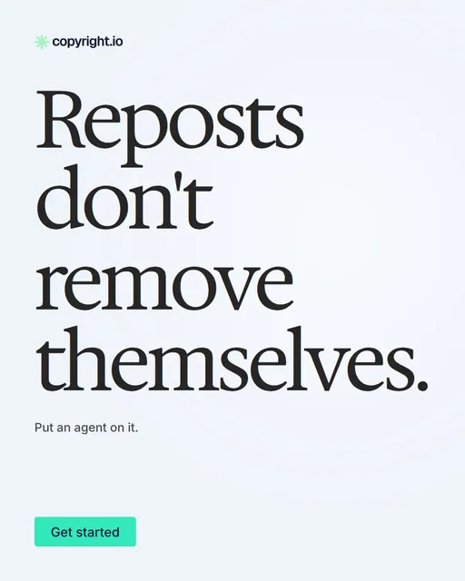 Video for copyright.io: "Reposts don't remove themselves.". Doc motion loop, 6.0 s, light palette.