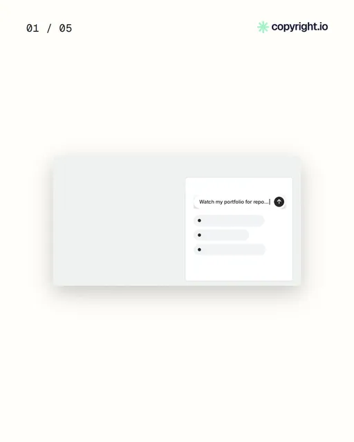 Video for copyright.io. Ad flipbook, 7.5 s, light palette.