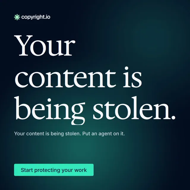 Video for copyright.io: "Your content is being stolen.". Doc motion loop, 7.0 s, dark palette.