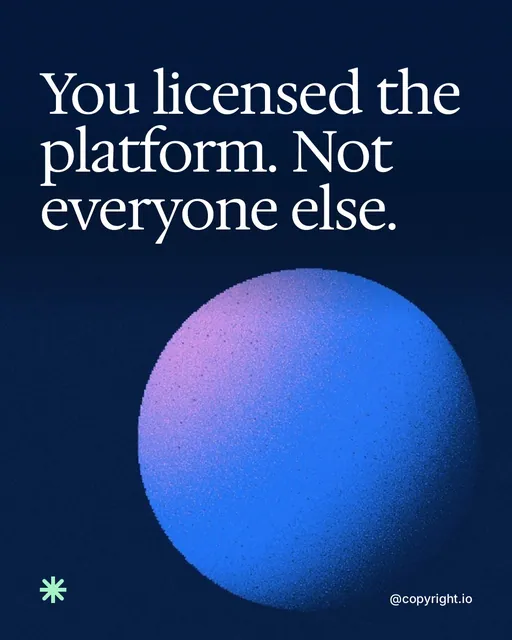 Video for copyright.io: "You licensed the platform. Not everyone else.". Shader loop, 6.0 s, dark palette.