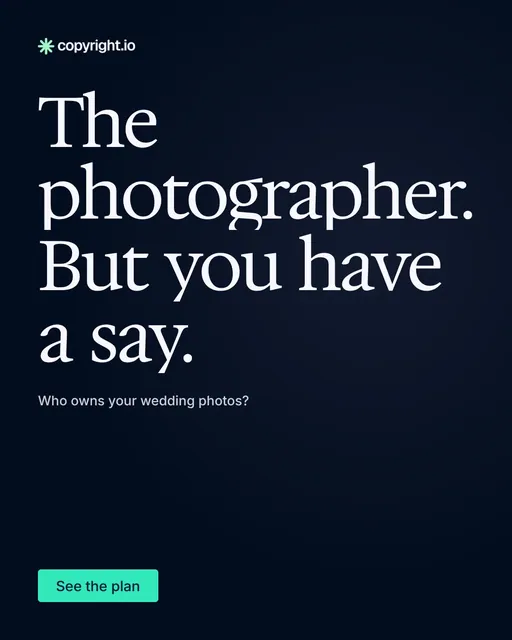 Video for copyright.io: "The photographer. But you have a say.". Doc motion loop, 7.0 s, dark palette.
