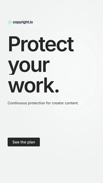 Video for copyright.io: "Protect your work.". Doc motion loop, 8.0 s, light palette.