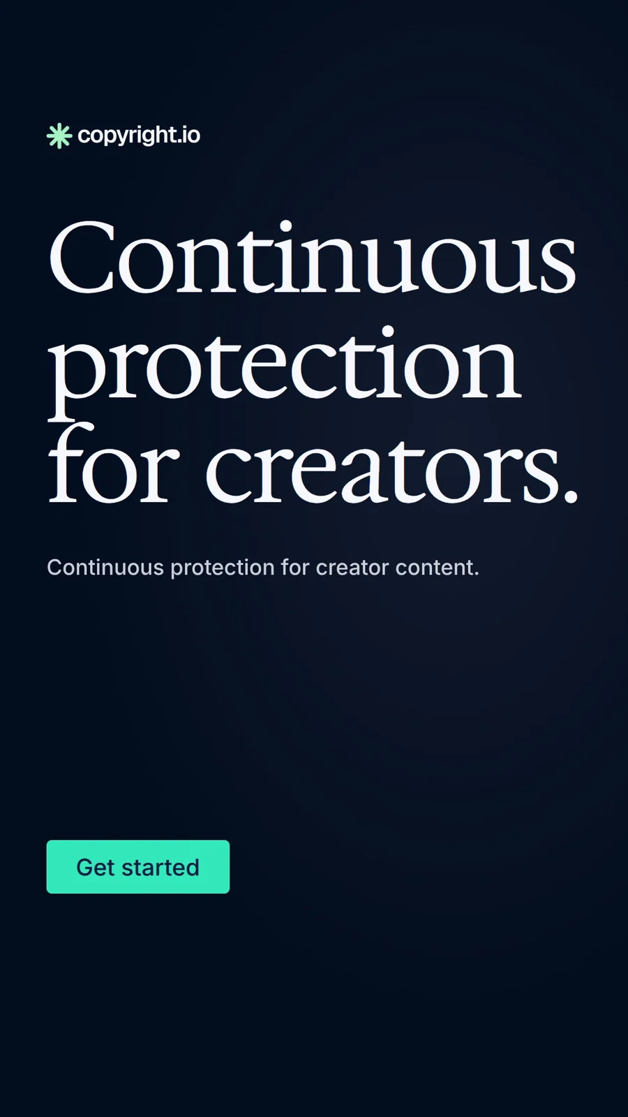 Video for copyright.io: "Continuous protection for creators.". Doc motion loop, 6.0 s, dark palette.