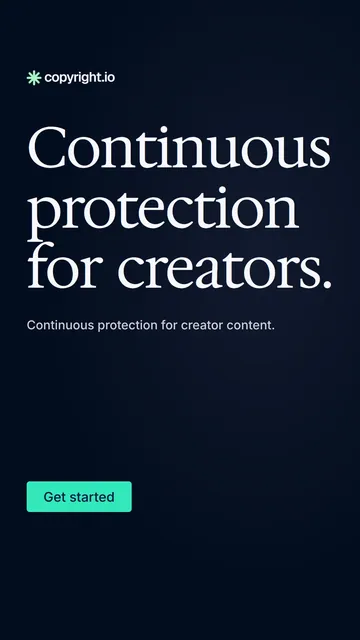 Video for copyright.io: "Continuous protection for creators.". Doc motion loop, 6.0 s, dark palette.