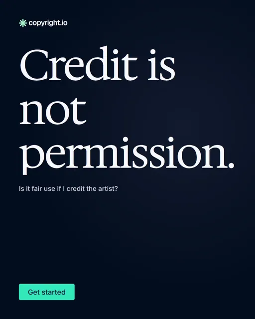 Video for copyright.io: "Credit is not permission.". Doc motion loop, 8.0 s, dark palette.