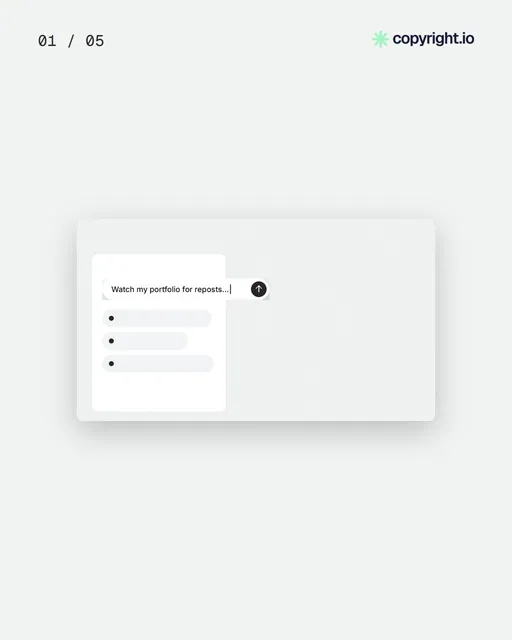 Video for copyright.io. Ad flipbook, 7.5 s, light palette.