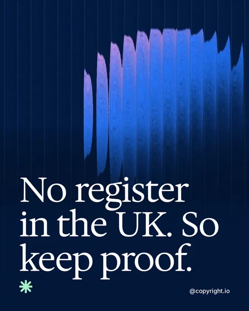 Video for copyright.io: "No register in the UK. So keep proof.". Shader loop, 6.0 s, dark palette.