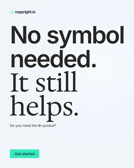 Video for copyright.io: "No symbol needed. It still helps.". Doc motion loop, 6.0 s, light palette.