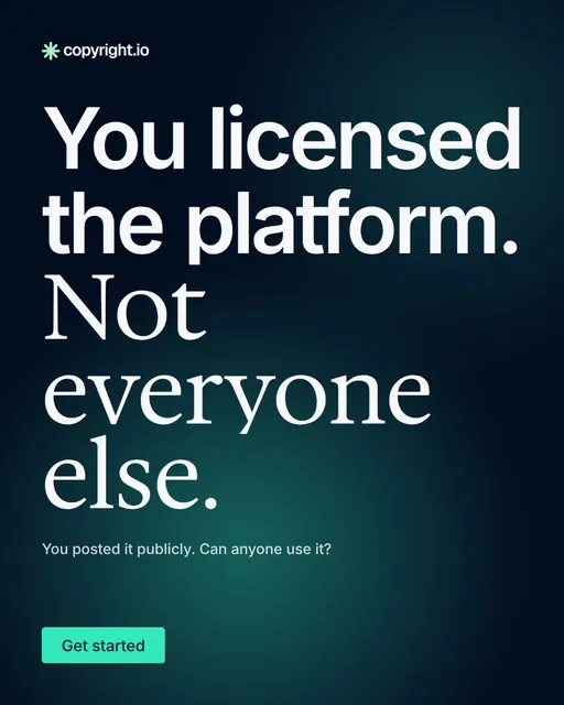 Video for copyright.io: "You licensed the platform. Not everyone else.". Doc motion loop, 8.0 s, dark palette.