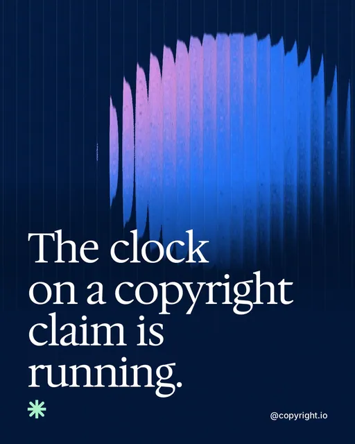 Video for copyright.io: "The clock on a copyright claim is running.". Shader loop, 6.0 s, dark palette.