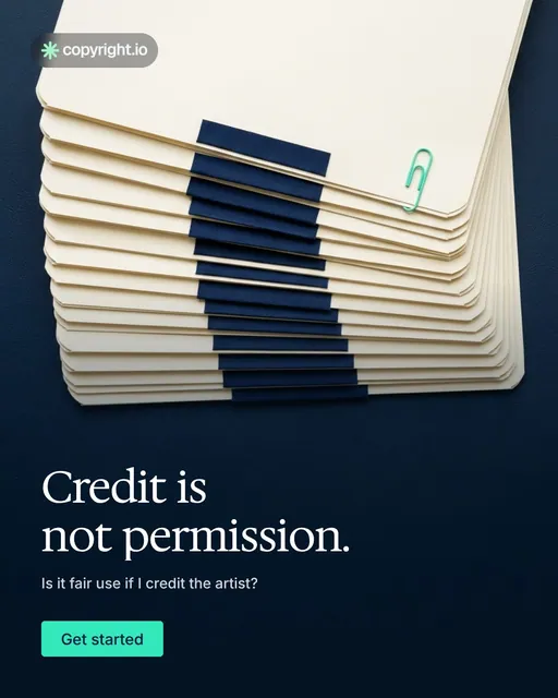 Video for copyright.io: "Credit is not permission.". Doc motion loop, 8.0 s, dark palette.