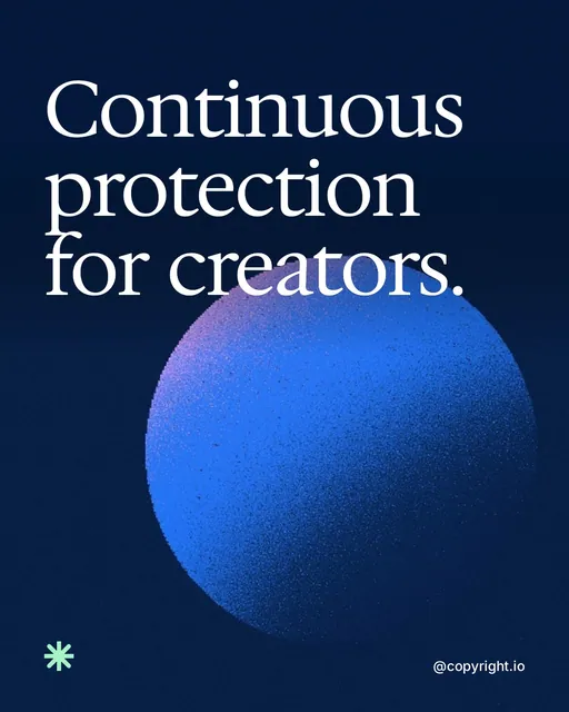 Video for copyright.io: "Continuous protection for creators.". Shader loop, 6.0 s, dark palette.