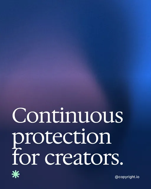 Video for copyright.io: "Continuous protection for creators.". Shader loop, 6.0 s, dark palette.