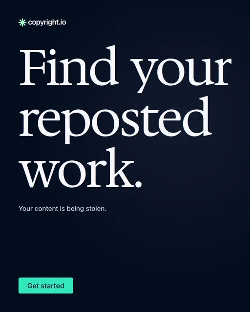 Video for copyright.io: "Find your reposted work.". Doc motion loop, 8.0 s, dark palette.