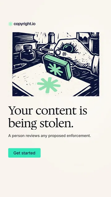 Video for copyright.io: "Your content is being stolen.". Doc motion loop, 8.0 s, light palette.