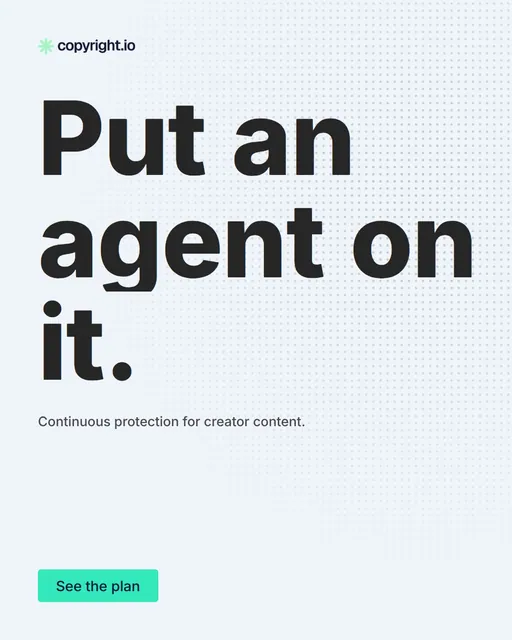 Video for copyright.io: "Put an agent on it.". Doc motion loop, 7.0 s, light palette.