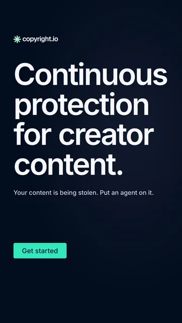 Video for copyright.io: "Continuous protection for creator content.". Doc motion loop, 7.0 s, dark palette.