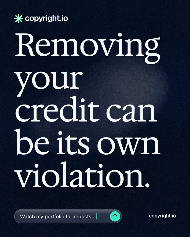 Instagram portrait post for copyright.io: "Removing your credit can be its own violation." Thermal style, poster layout, dark palette in black, grey.