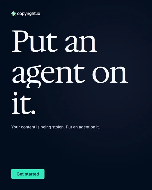 Video for copyright.io: "Put an agent on it.". Doc motion loop, 8.0 s, dark palette.