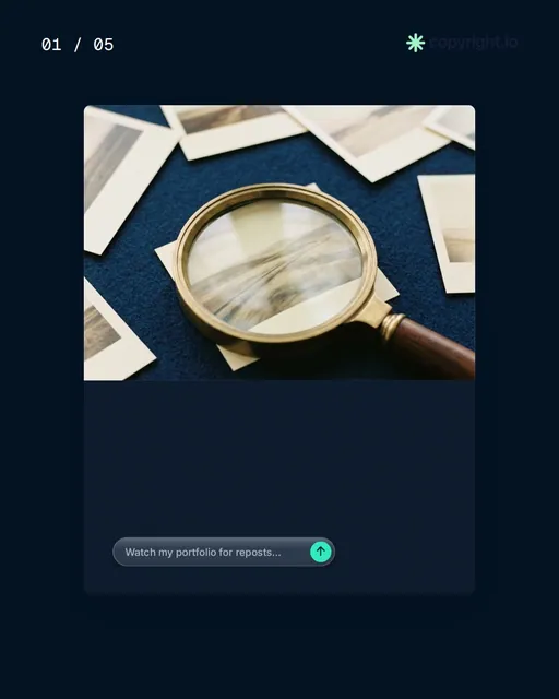 Video for copyright.io. Ad flipbook, 7.5 s, dark palette.