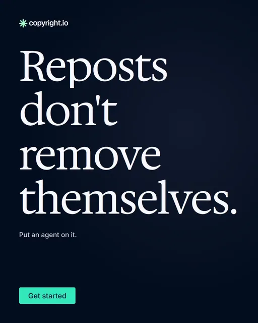 Video for copyright.io: "Reposts don't remove themselves.". Doc motion loop, 7.0 s, dark palette.