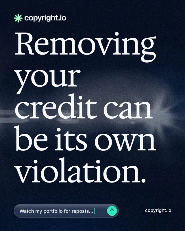 Instagram portrait post for copyright.io: "Removing your credit can be its own violation." Thermal style, poster layout, dark palette in blue, black, grey.