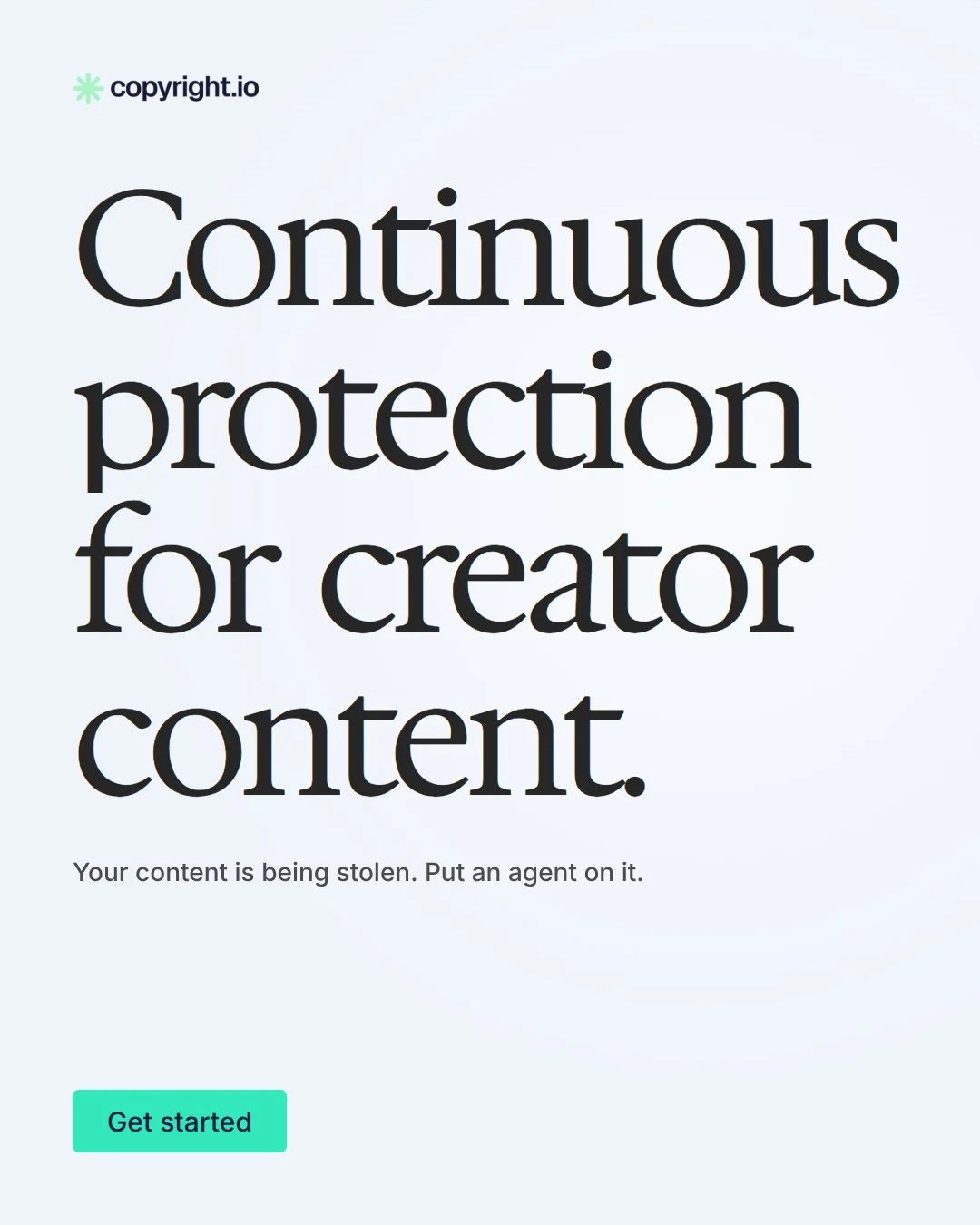 Video for copyright.io: "Continuous protection for creator content.". Doc motion loop, 7.0 s, light palette.
