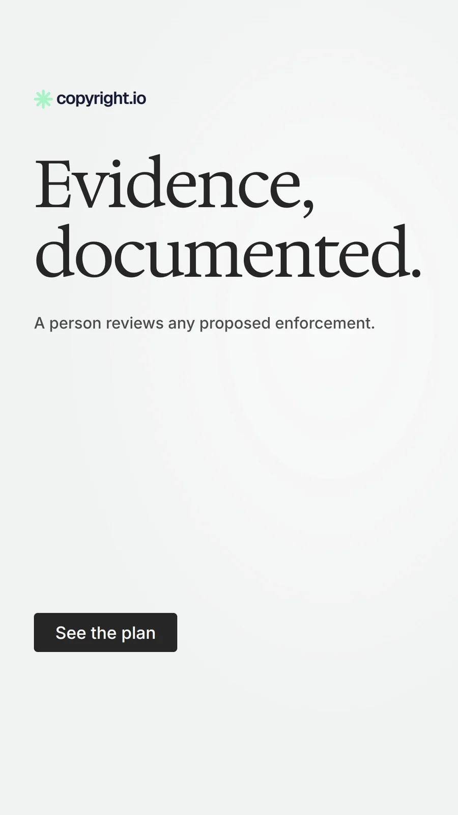 Video for copyright.io: "Evidence, documented.". Doc motion loop, 7.0 s, light palette.