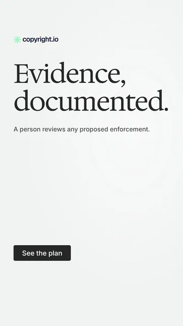 Video for copyright.io: "Evidence, documented.". Doc motion loop, 7.0 s, light palette.