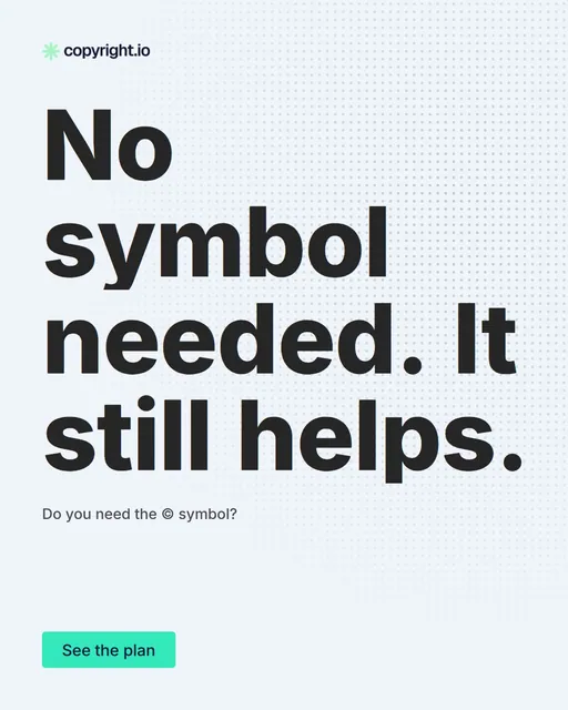 Video for copyright.io: "No symbol needed. It still helps.". Doc motion loop, 7.0 s, light palette.