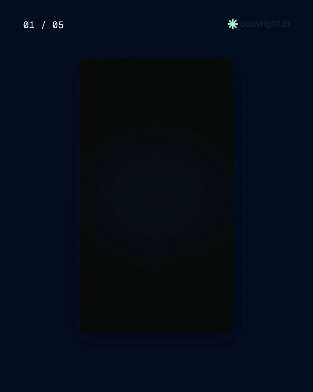 Video for copyright.io. Ad flipbook, 7.5 s, dark palette.